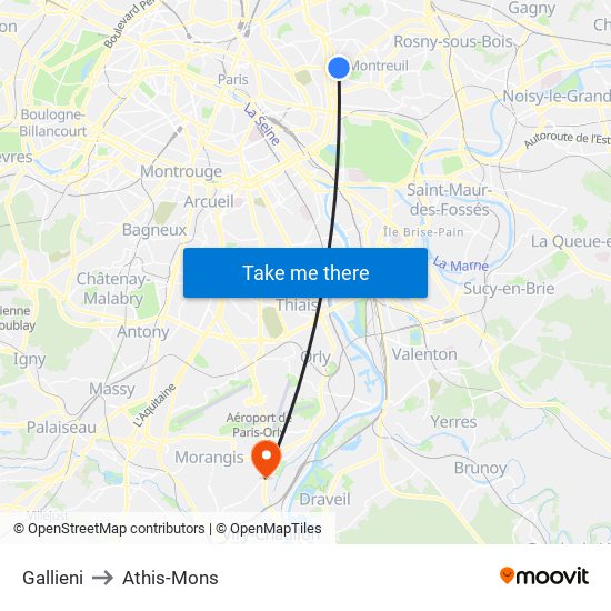 Gallieni to Athis-Mons map
