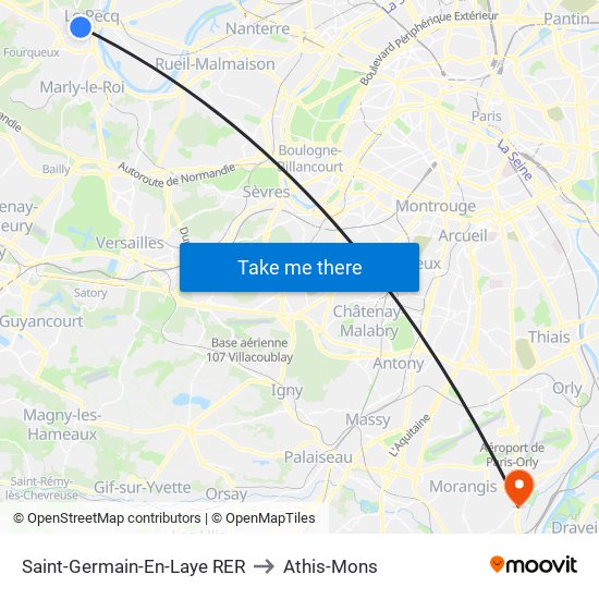 Saint-Germain-En-Laye RER to Athis-Mons map