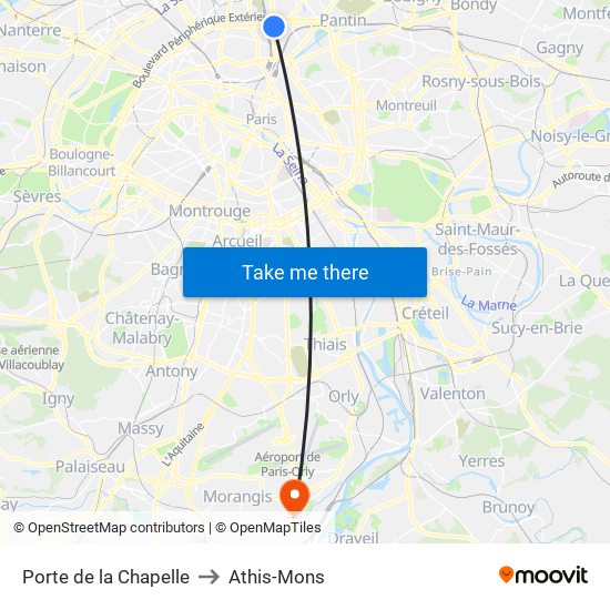 Porte de la Chapelle to Athis-Mons map