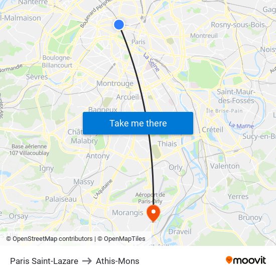 Paris Saint-Lazare to Athis-Mons map