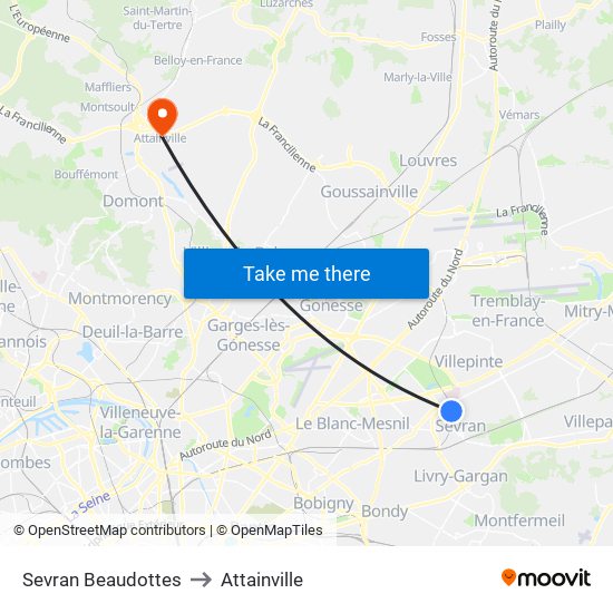 Sevran Beaudottes to Attainville map