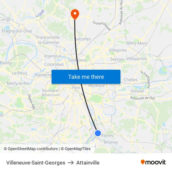 Villeneuve-Saint-Georges to Attainville map
