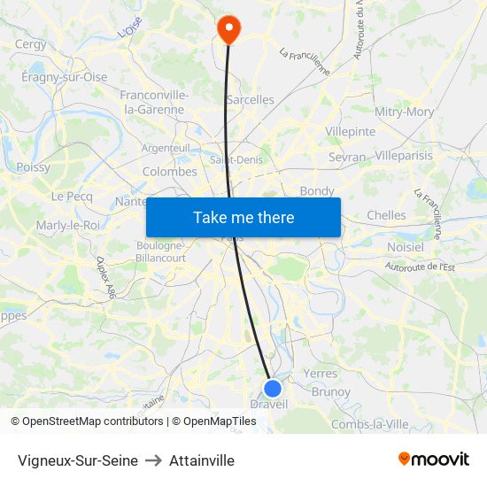 Vigneux-Sur-Seine to Attainville map