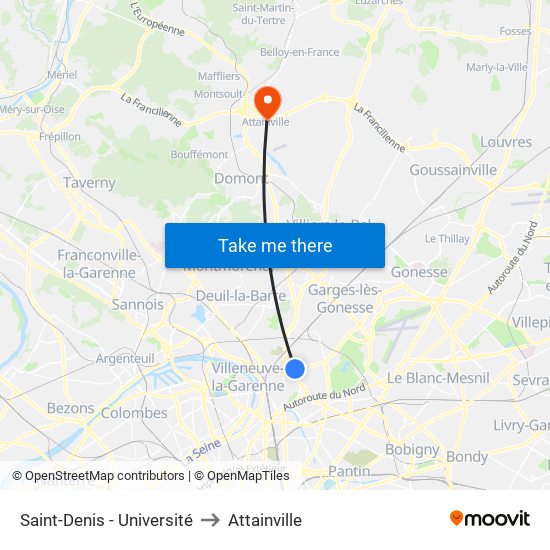 Saint-Denis - Université to Attainville map
