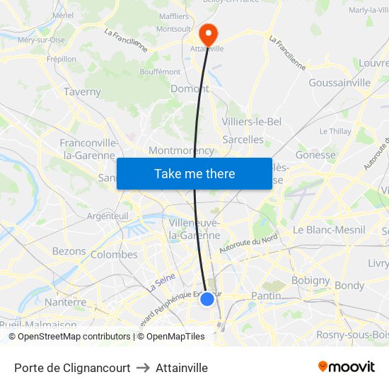 Porte de Clignancourt to Attainville map