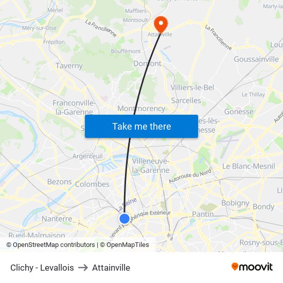 Clichy - Levallois to Attainville map