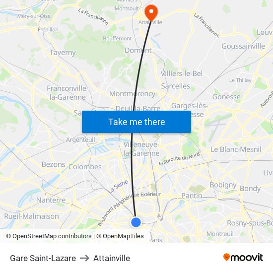 Gare Saint-Lazare to Attainville map