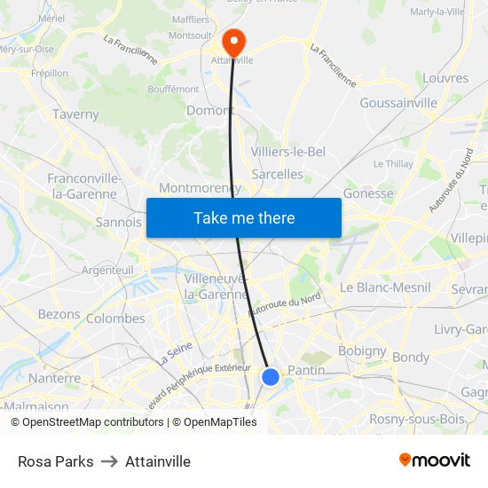 Rosa Parks to Attainville map