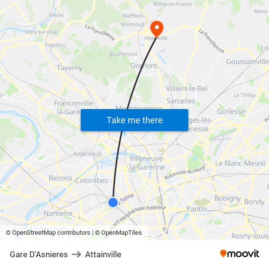 Gare D'Asnieres to Attainville map