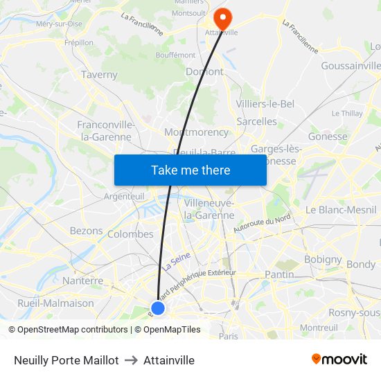 Neuilly Porte Maillot to Attainville map