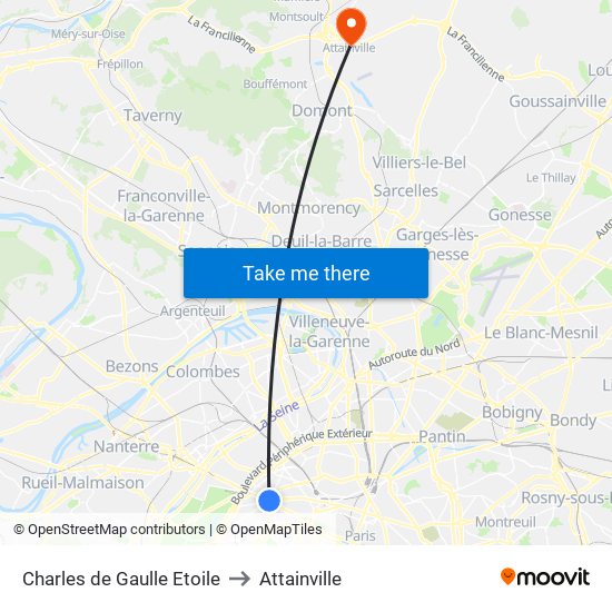 Charles de Gaulle Etoile to Attainville map