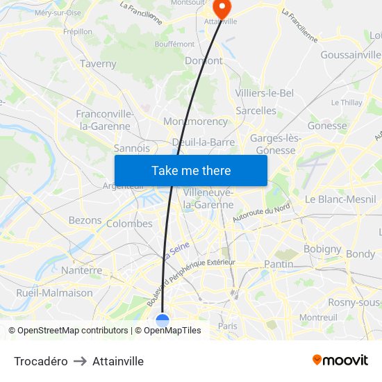 Trocadéro to Attainville map
