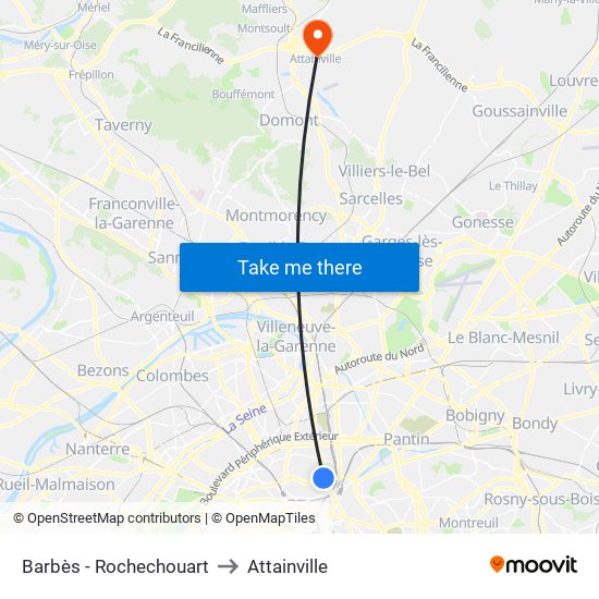 Barbès - Rochechouart to Attainville map