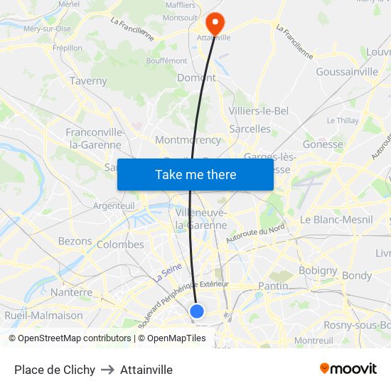 Place de Clichy to Attainville map