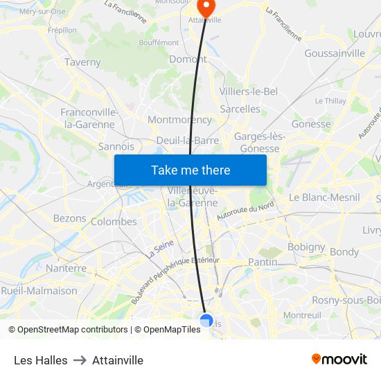 Les Halles to Attainville map