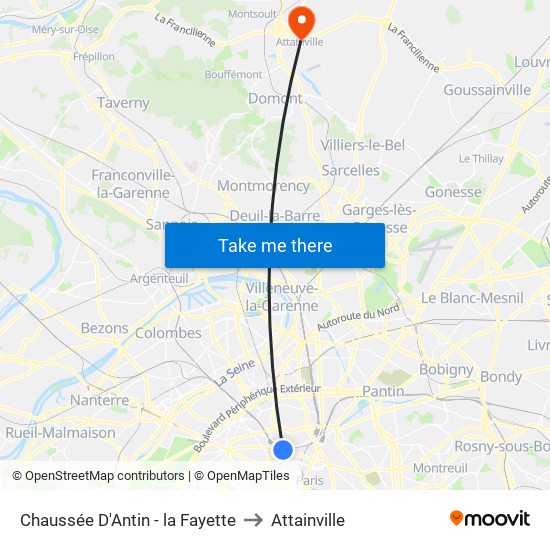 Chaussée D'Antin - la Fayette to Attainville map