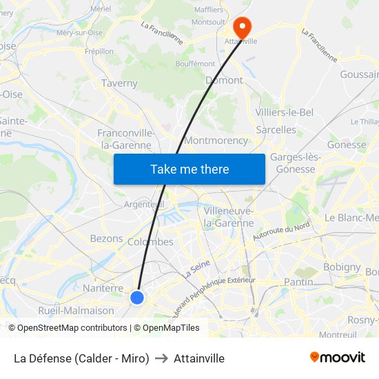 La Défense (Calder - Miro) to Attainville map