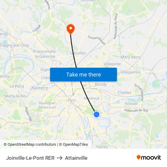 Joinville-Le-Pont RER to Attainville map