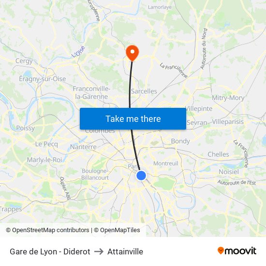 Gare de Lyon - Diderot to Attainville map
