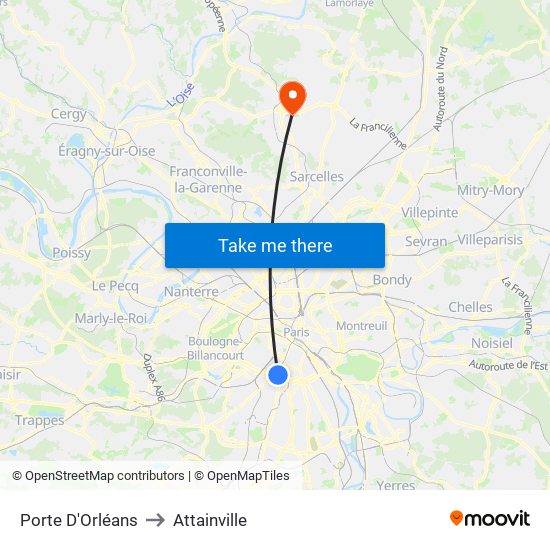 Porte D'Orléans to Attainville map
