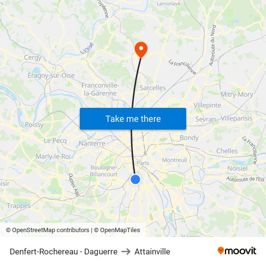 Denfert-Rochereau - Daguerre to Attainville map