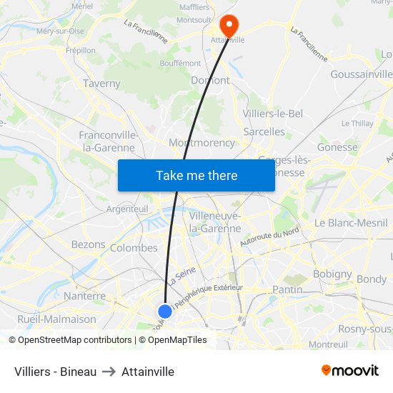 Villiers - Bineau to Attainville map