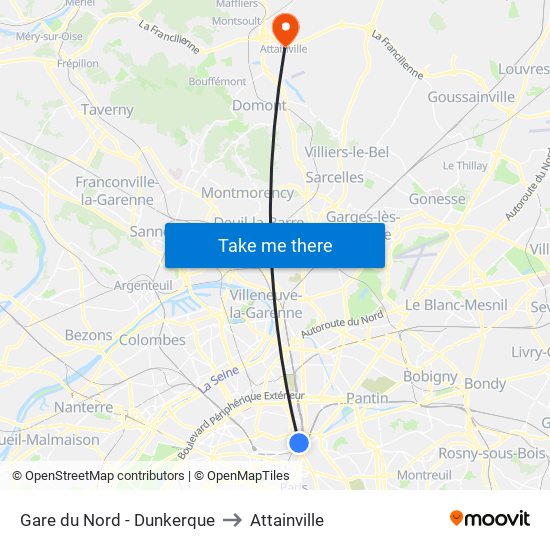 Gare du Nord - Dunkerque to Attainville map