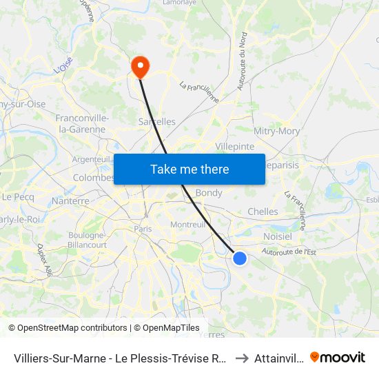 Villiers-Sur-Marne - Le Plessis-Trévise RER to Attainville map