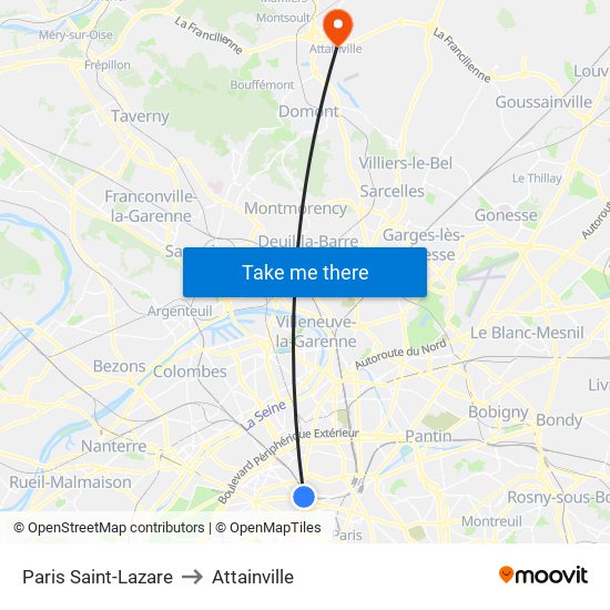 Paris Saint-Lazare to Attainville map
