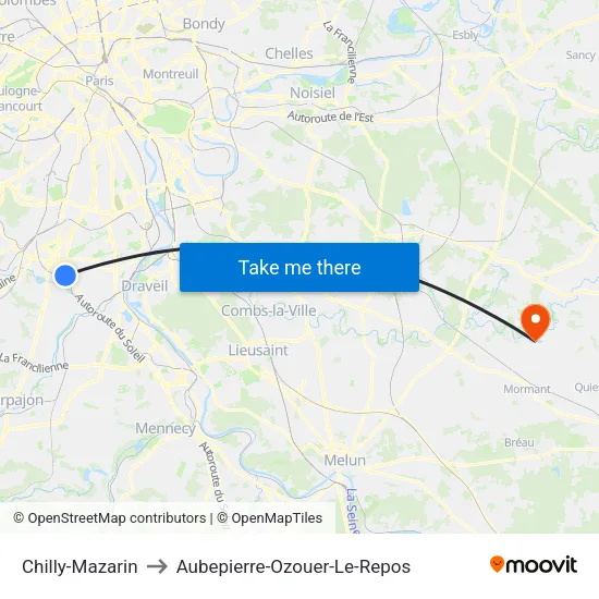 Chilly-Mazarin to Aubepierre-Ozouer-Le-Repos map