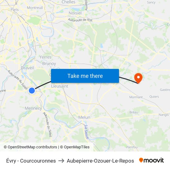 Évry - Courcouronnes to Aubepierre-Ozouer-Le-Repos map