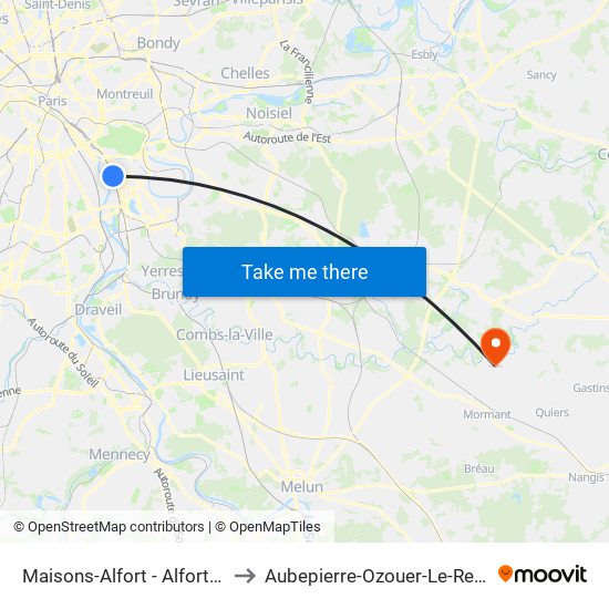 Maisons-Alfort - Alfortville to Aubepierre-Ozouer-Le-Repos map