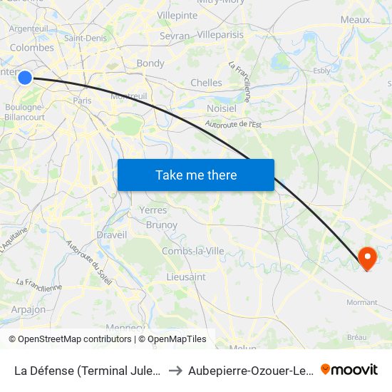 La Défense (Terminal Jules Verne) to Aubepierre-Ozouer-Le-Repos map