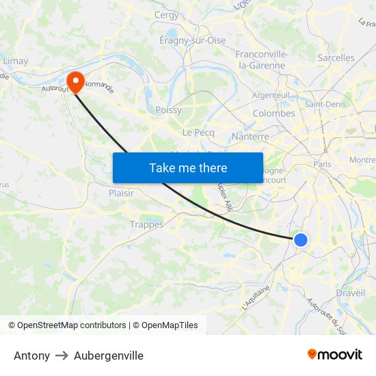 Antony to Aubergenville map