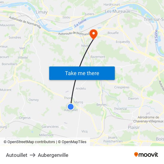 Autouillet to Aubergenville map