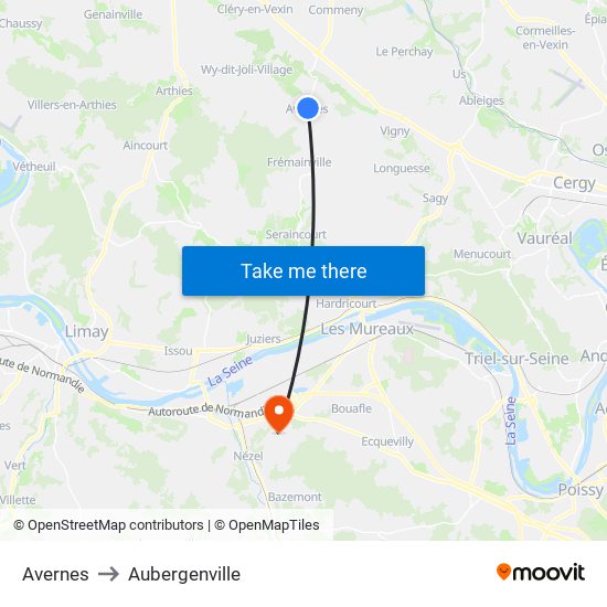 Avernes to Aubergenville map