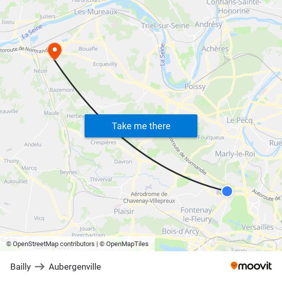 Bailly to Aubergenville map