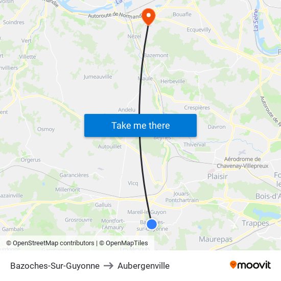 Bazoches-Sur-Guyonne to Aubergenville map