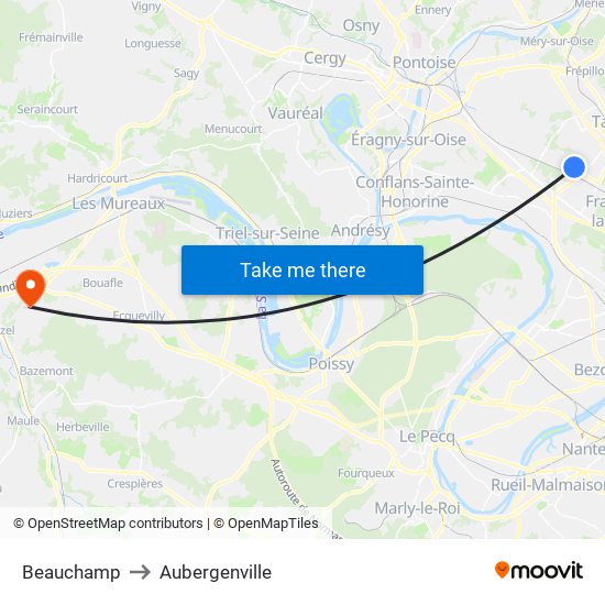 Beauchamp to Aubergenville map