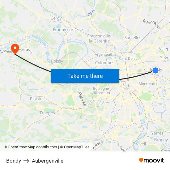 Bondy to Aubergenville map