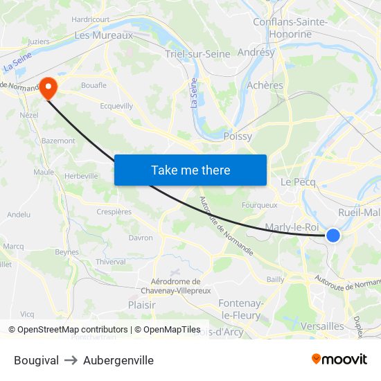 Bougival to Aubergenville map