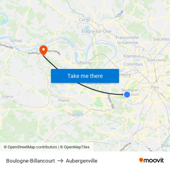 Boulogne-Billancourt to Aubergenville map