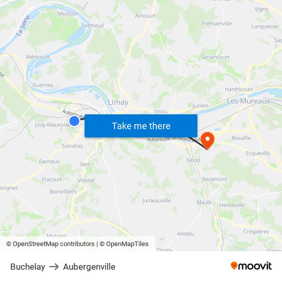 Buchelay to Aubergenville map