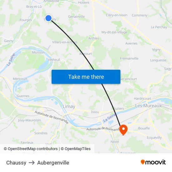 Chaussy to Aubergenville map