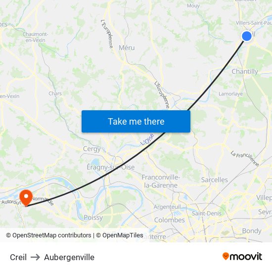 Creil to Aubergenville map