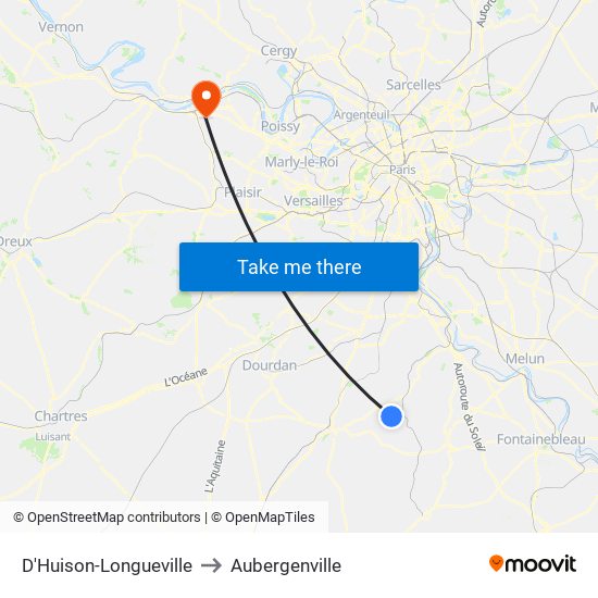 D'Huison-Longueville to Aubergenville map