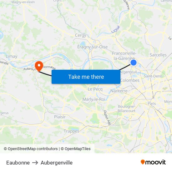 Eaubonne to Aubergenville map