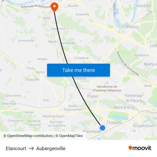 Elancourt to Aubergenville map