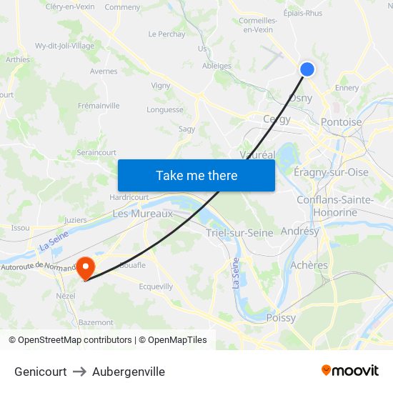 Genicourt to Aubergenville map
