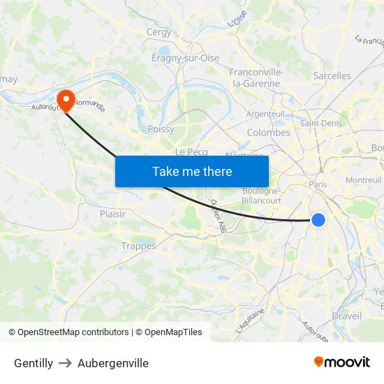 Gentilly to Aubergenville map